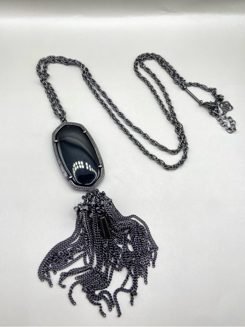 Kendra Scott Gunmetal Rayne Long Pendant Tassel Necklace